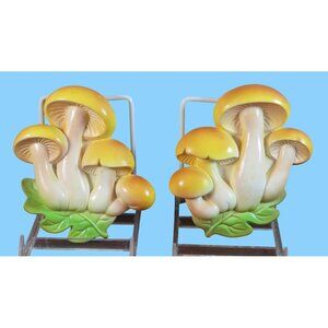 Vintage 1978 Miller Studio Yellow Mushroom Wall Plaques Retro Home Set Of 2